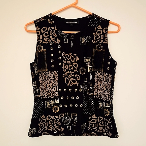 Briggs New York Tops - Briggs New York tropical floral animal print sleeveless black tan petite medium